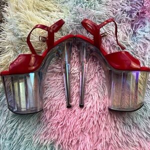 PLEASER Red Clear Bottom Exotic Pole Dancer Stripper Heels size 7
